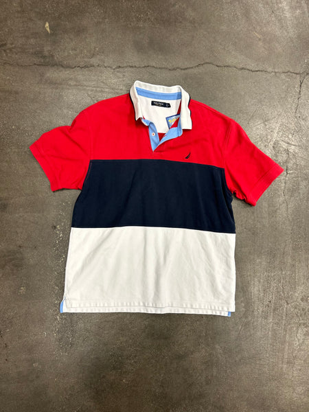 Nautica Red Navy White Polo