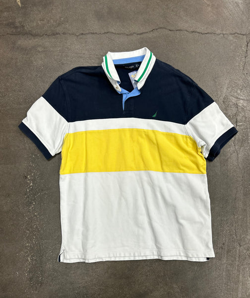 Nautica Navy Yellow White Polo