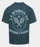 HOMEE FEMME EMBROIDERY TENNIS CREST TEE DEEP TEAL