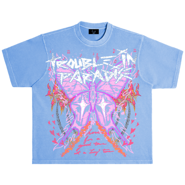 TOXICITY TROUBLE IN PARADISE BLUE SHIRT